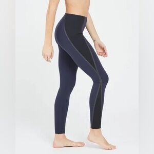 Spanx Mesh Contour Leggings High Rise Full Length Lapis Night Navy Black size S